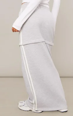 Grey Marl Sweat Zip Off Side Stripe Maxi Skirt