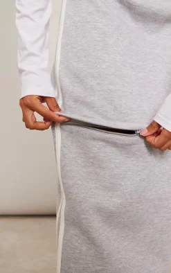 Grey Marl Sweat Zip Off Side Stripe Maxi Skirt