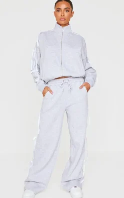 Grey Marl Velvet Bow Oversized Zip Up Sweatshirt