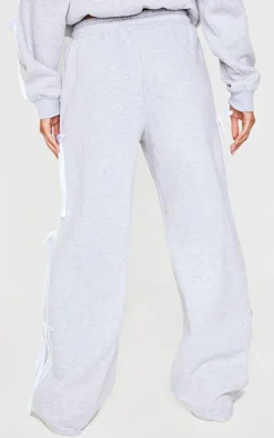 Grey Marl Velvet Bow Wide Leg Sweatpants