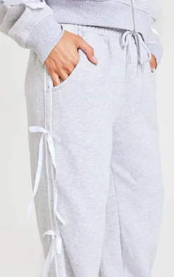 Grey Marl Velvet Bow Wide Leg Sweatpants