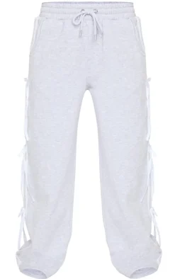 Grey Marl Velvet Bow Wide Leg Sweatpants