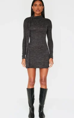 Grey Marl Wrap Neck Detail Bodycon Dress