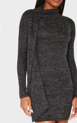Grey Marl Wrap Neck Detail Bodycon Dress