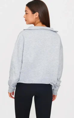 Grey Marl Zip Up Pocket Detail Sweatshirt