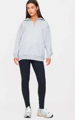 Grey Marl Zip Up Pocket Detail Sweatshirt