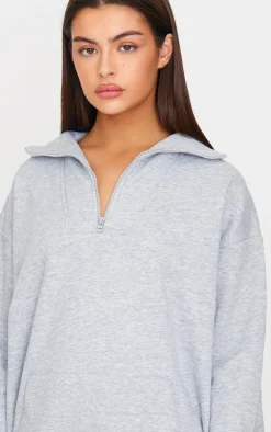Grey Marl Zip Up Pocket Detail Sweatshirt