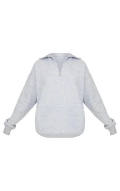 Grey Marl Zip Up Pocket Detail Sweatshirt