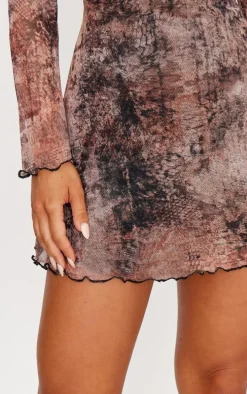 Grey Mesh Long Sleeve Tie Back Shift Dress