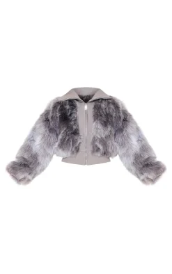 Grey Ombre Shaggy Faux Fur Zip Up Jacket