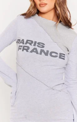 Grey Paris Graphic Exposed Seam Flared Sleeve Bodycon Dress