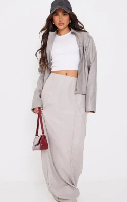 Grey Peached Seam Detail Maxi Skirt
