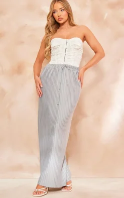Grey Plisse Flowy Maxi Skirt