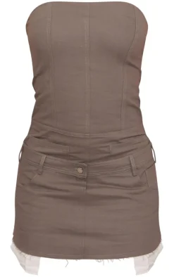Grey Pocket Detail Woven Bandeau Bodycon Dress