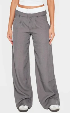 Grey Premium Woven Double Waistband Tailored Pants