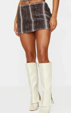 Grey Printed Faux Fur Micro Mini