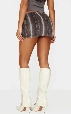 Grey Printed Faux Fur Micro Mini