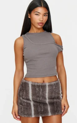 Grey Printed Faux Fur Micro Mini