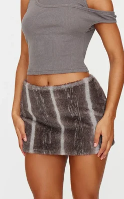 Grey Printed Faux Fur Micro Mini