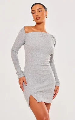 Grey Rib Cut Out Shift Dress