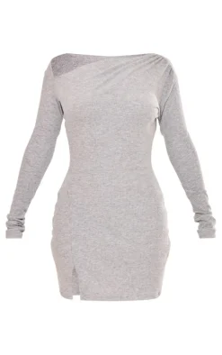 Grey Rib Cut Out Shift Dress