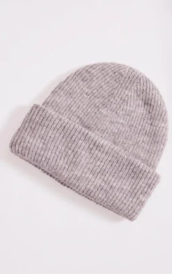 Grey Ribbed Knit Beanie