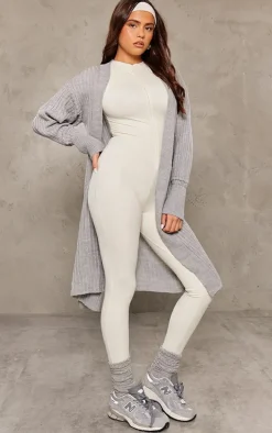 Grey Ribbed Knitted Midi Cardigan