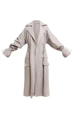 Grey Ruched Toggle Detail Trench Coat