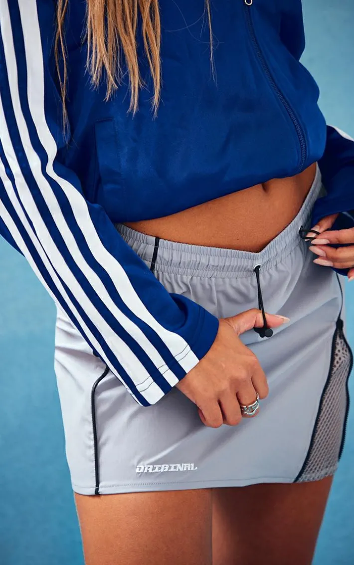 Grey Shell Zip Side Toggle Waist Motocross Mini Skirt