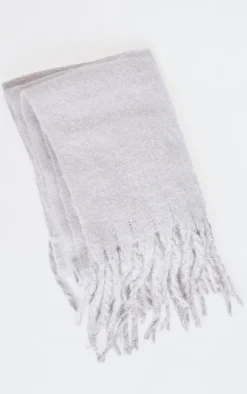 Grey Soft Blanket Tassel Scarf