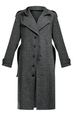 Grey Speckled Wool Look Military Coat