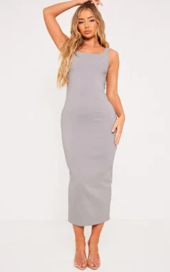Grey Stretch Woven Maxi Dress