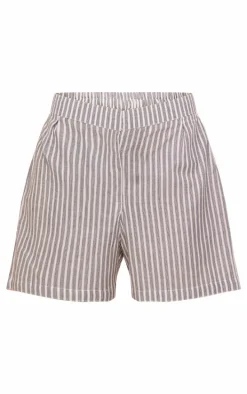 Grey Stripe Linen Look Tailored Shorts