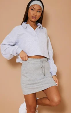 Grey Sweat Drawstring Waist Mini Skirt