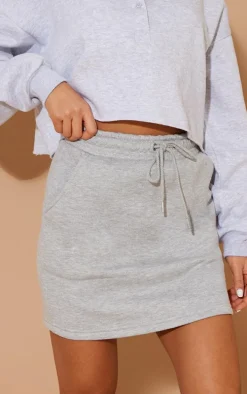 Grey Sweat Drawstring Waist Mini Skirt