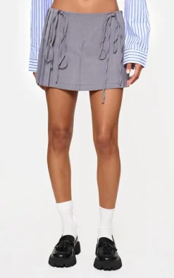 Grey Tailored Woven Pleated Mini Skirt