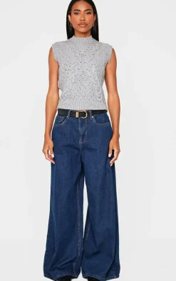 Grey Textured Cable Knit Sweater Vest