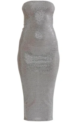 Grey Textured Glitter Bandeau Midaxi Dress