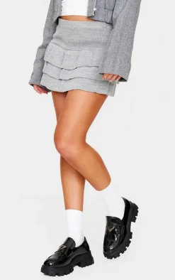 Grey Textured Knit Rara Mini Skirt
