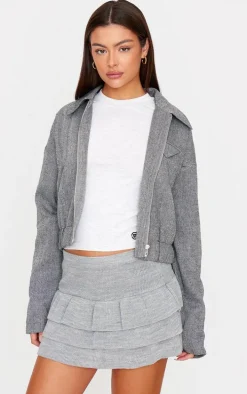 Grey Textured Knit Rara Mini Skirt