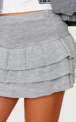 Grey Textured Knit Rara Mini Skirt