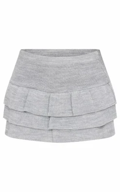Grey Textured Knit Rara Mini Skirt