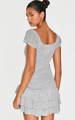 Grey Textured Knitted Rara Mini Dress