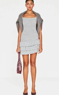 Grey Textured Knitted Rara Mini Dress