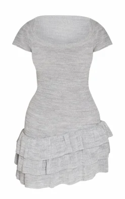 Grey Textured Knitted Rara Mini Dress