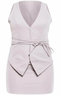 Grey Tie Wrap Waist Vest Mini Dress