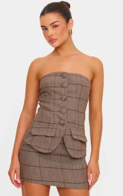 Grey Twill Bandeau Vest Detail Bodycon Dress