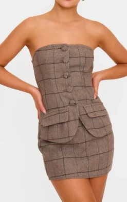 Grey Twill Bandeau Vest Detail Bodycon Dress