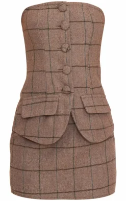 Grey Twill Bandeau Vest Detail Bodycon Dress