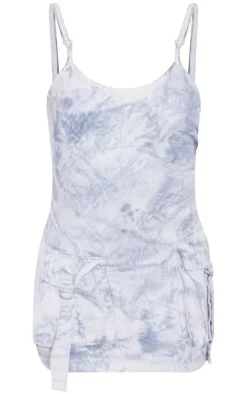 Grey Washed Cargo Strappy Pocket Bodycon Dress